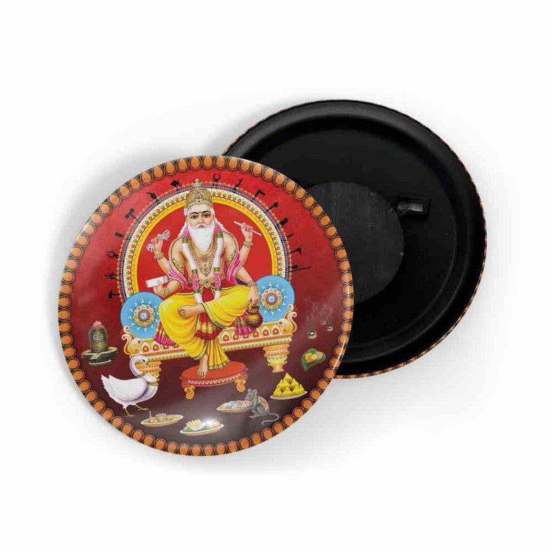 dhcrafts Round Fridge Magnet Red color Vishwakarma D2 Glossy Finish Design Pack of 1 (58 mm)